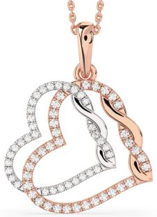 Large Diamond Rose Gold Silver Heart Necklace