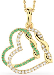 Large Emerald & Diamond Gold Silver Heart Necklace