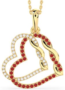 Large Diamond & Ruby Gold Heart Necklace