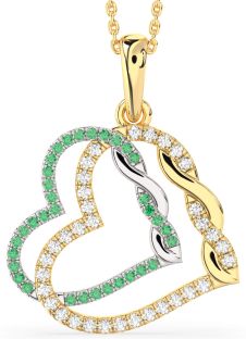 Large Emerald & Diamond Gold Silver Heart Necklace