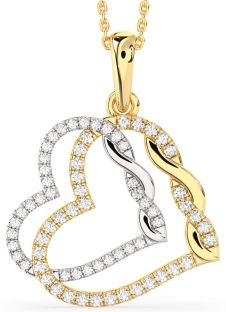 Large Diamond White Yellow Gold Heart Necklace