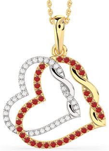 Large Diamond & Ruby Gold Silver Heart Necklace