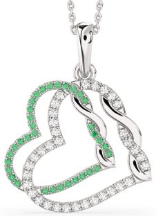 Large Emerald & Diamond Platinum Heart Necklace