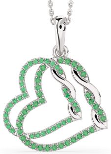 Large Emerald White Gold Heart Necklace