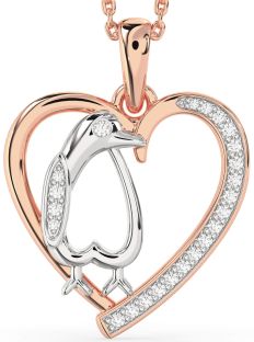 Diamond Platinum & Rose Gold Heart Penguin Necklace