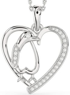Diamond White Gold Heart Penguin Animals Necklace