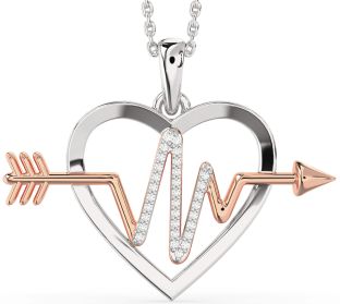 Large Diamond Silver & 10K Rose Gold Heart Necklace