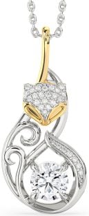 Large Diamond Silver & 10K gold Cat Necklace