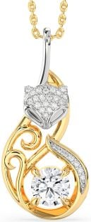 Large Diamond White Yellow Gold Cat Necklace