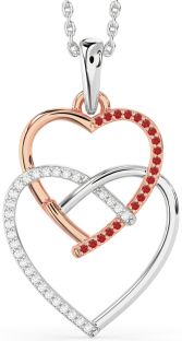 Diamond & Ruby Silver & 10K Rose Gold Heart Necklace