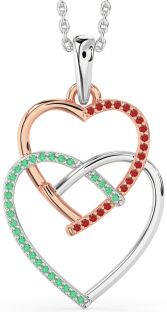 Emerald & Ruby Rose Gold Silver Heart Necklace