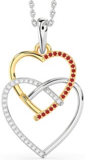 Diamond & Ruby Silver & 10K gold Heart Necklace