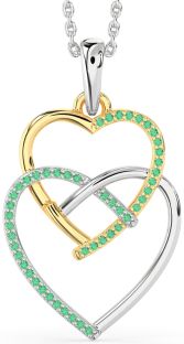 Emerald Gold Silver Heart Necklace