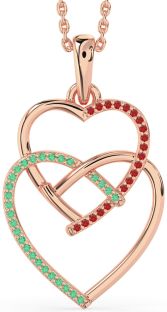 Emerald & Ruby Rose Gold Silver Heart Necklace