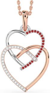 Diamond & Ruby Platinum & Rose Gold Heart Necklace