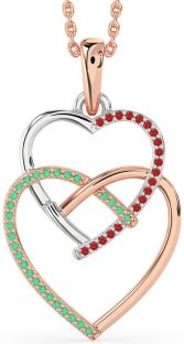 Emerald & Ruby Rose Gold Silver Heart Necklace