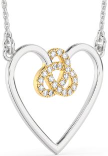 Large Diamond Platinum & Yellow Gold Heart Trinity Knot Necklace
