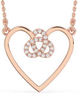 Large Diamond Rose Gold Heart Trinity Knot Necklace