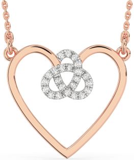 Large Diamond White Rose Gold Heart Trinity Knot Necklace