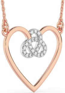 Large Diamond Platinum & Rose Gold Heart Trinity Knot Necklace