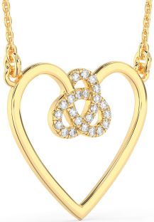 Large Diamond Gold Heart Trinity Knot Necklace