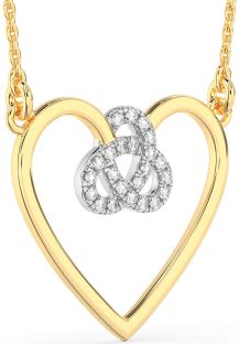 Large Diamond Platinum & Yellow Gold Heart Trinity Knot Necklace
