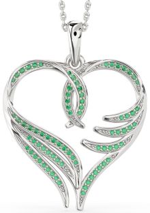Large Emerald White Gold Heart Necklace