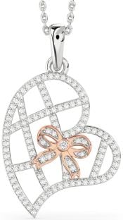 Diamond White Rose Gold Heart Bow Necklace