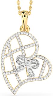 Diamond White Yellow Gold Heart Bow Necklace