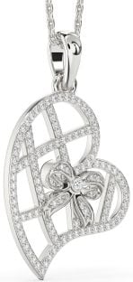 Diamond White Gold Heart Bow Necklace
