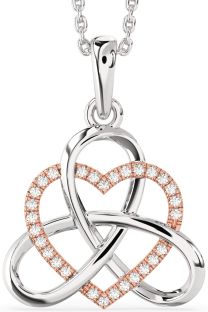 Diamond Silver & 10K Rose Gold Heart Trinity Knot Necklace