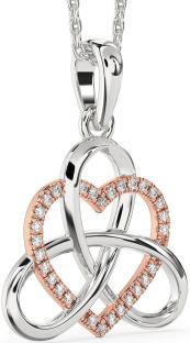 Diamond Platinum & Rose Gold Heart Trinity Knot Necklace