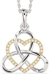 Diamond Silver & 10K gold Heart Trinity Knot Necklace