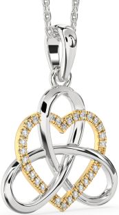 Diamond Platinum & Yellow Gold Heart Trinity Knot Necklace