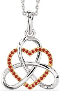 Ruby Silver & 10K gold Heart Trinity Knot Necklace