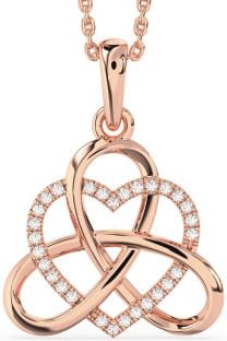 Diamond Rose Gold Heart Trinity Knot Necklace