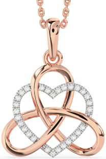 Diamond White Rose Gold Heart Trinity Knot Necklace