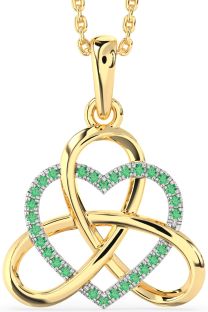 Emerald Platinum & Yellow Gold Heart Trinity Knot Necklace