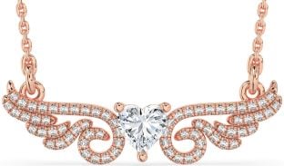 Large Diamond Rose Gold Heart Wings Necklace