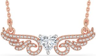 Large Diamond White Rose Gold Heart Wings Necklace