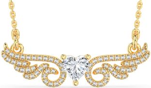 Large Diamond Gold Heart Wings Necklace