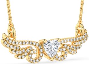 Large Diamond Gold Heart Wings Necklace