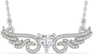 Large Diamond White Gold Heart Wings Necklace