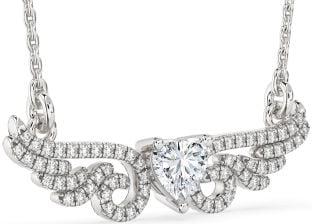 Large Diamond White Gold Heart Wings Necklace