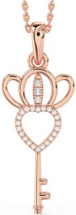Large Diamond Rose Gold Heart Crown Necklace