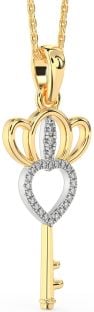 Large Diamond Platinum & Yellow Gold Heart Crown Necklace