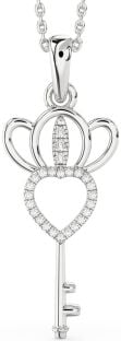 Large Diamond Platinum Heart Crown Necklace