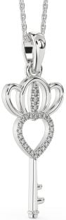 Large Diamond White Gold Heart Crown Necklace