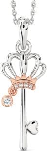 Diamond Platinum & Rose Gold Heart Crown Necklace