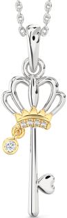 Diamond Silver & 10K gold Heart Crown Necklace
